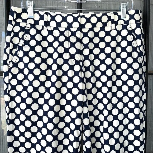 J. Crew “stretch” ankle pants, City Fit style, navy blue with white polka dots - Picture 2 of 11